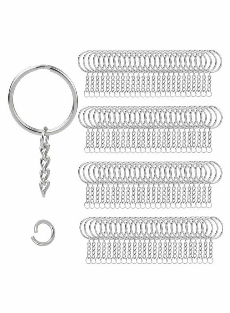 Arabest 100pcs Metal Split Key Chain Rings with Chain Silver Key Ring and Open Jump Rings Bulk - Image 1