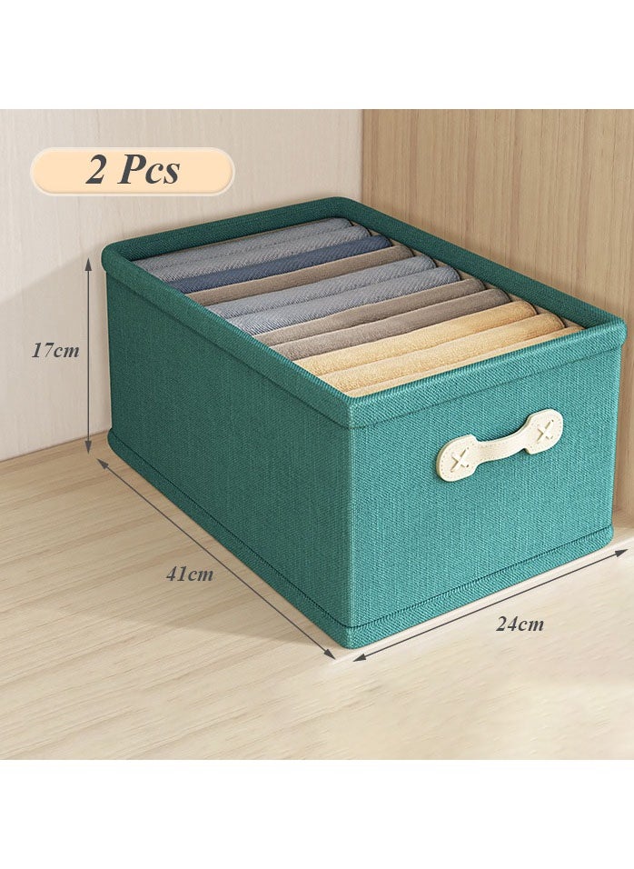 Hanayo 2 Pcs Storage Baskets Foldable Storage Box with Handle Storage Bins Closet Organizers Shelf Baskets Storage Bins for Clothing Toys Books(Green)  - Image 2