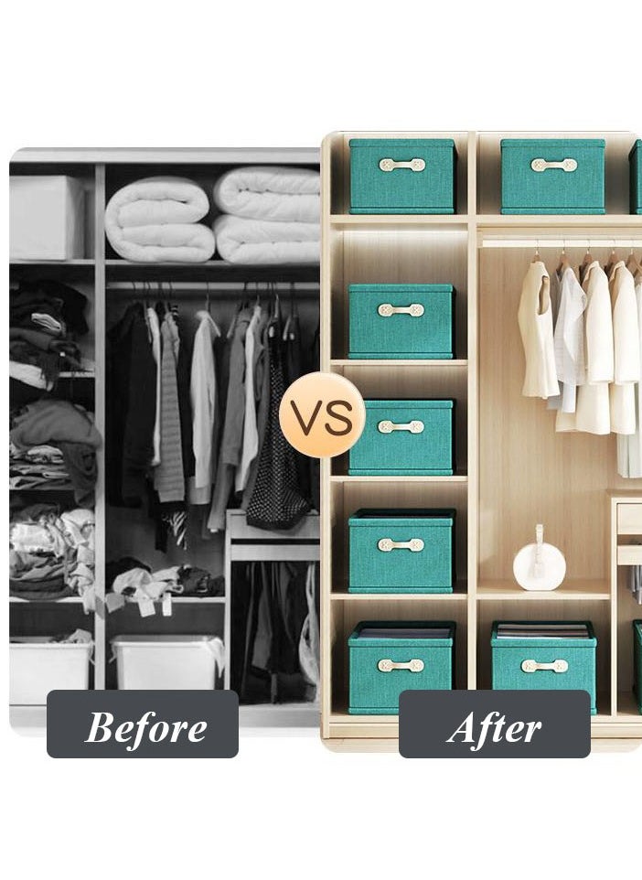 Hanayo 2 Pcs Storage Baskets Foldable Storage Box with Handle Storage Bins Closet Organizers Shelf Baskets Storage Bins for Clothing Toys Books(Green)  - Image 3