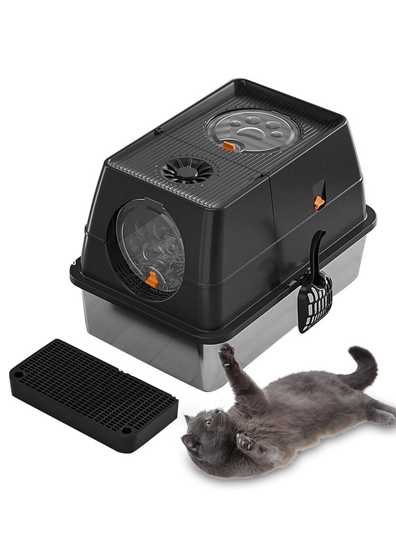 Kidle Creative Fully Enclosed Pet Litter Box Large Capacity Cat Toilet Box Pet Garbage Room Stainless Steel Tray Abs Anti-Overflow Cover Removable 60*40*39cm - Image 1