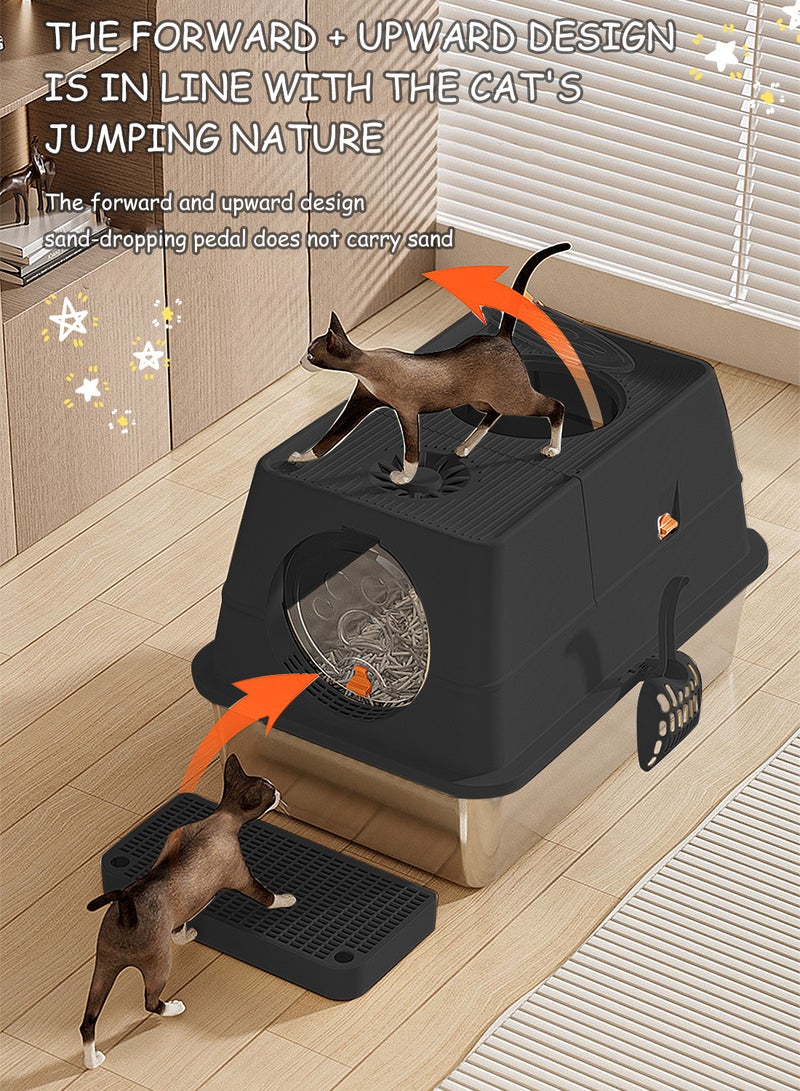 Kidle Creative Fully Enclosed Pet Litter Box Large Capacity Cat Toilet Box Pet Garbage Room Stainless Steel Tray Abs Anti-Overflow Cover Removable 60*40*39cm - Image 4