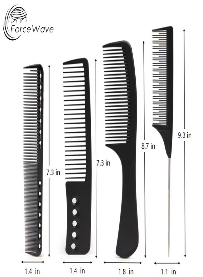ForceWave 4PCS Professional Comb Set, Wide Tooth, Rat Tail, Fine Cutting, Styling Comb for Men and Women Hairstylists, Barbers and At-Home Styling - Image 2