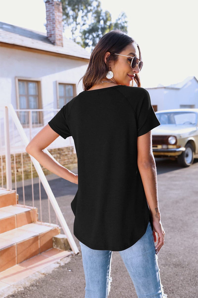 Newchoice Tunic Tops for Leggings for Women Short Sleeve Curve Hem Long Shirts (M,Black) - Image 3