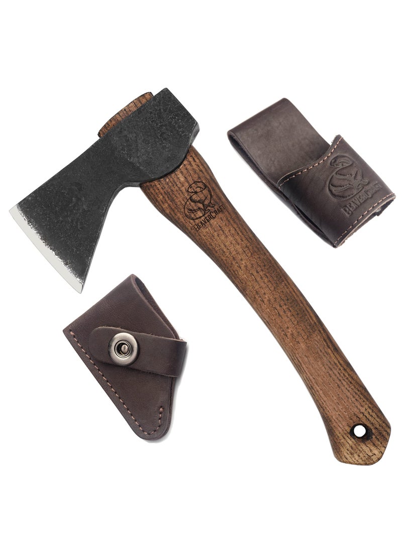 BeaverCraft BeaverCraft Hand Forged Hatchet Axe with Sheath AX1 - Bushcraft Hatchet Camping Small Forest Axe Survival Hatchet Carving Axe for Chopping Wood - Camp Splitting Axe Gardening Axes Wood Cutting Axe  - Image 1