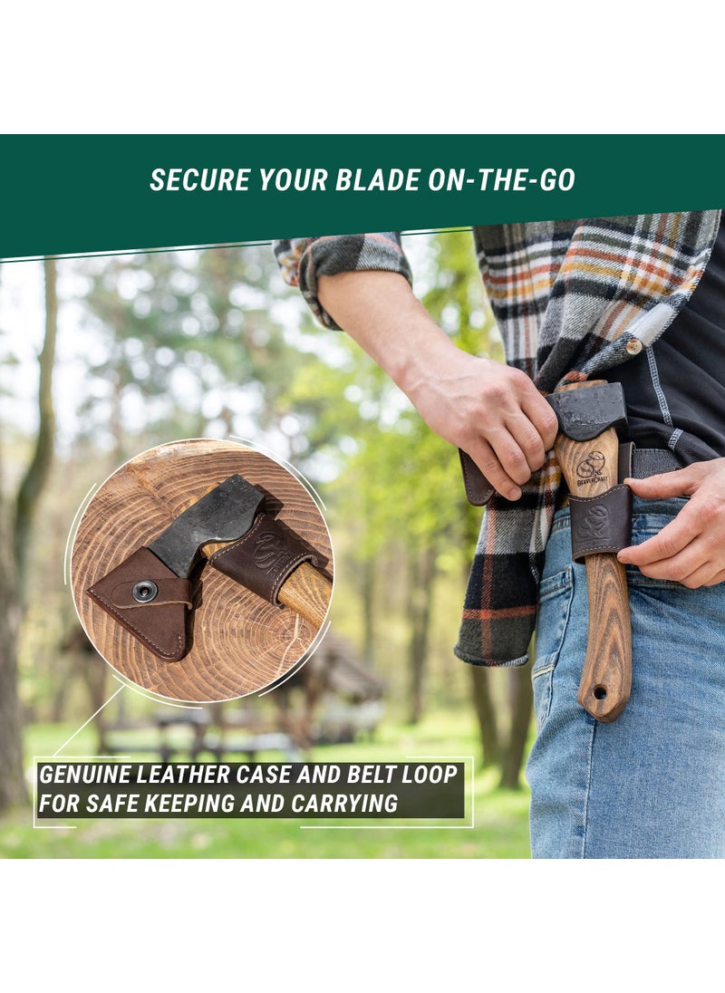 BeaverCraft BeaverCraft Hand Forged Hatchet Axe with Sheath AX1 - Bushcraft Hatchet Camping Small Forest Axe Survival Hatchet Carving Axe for Chopping Wood - Camp Splitting Axe Gardening Axes Wood Cutting Axe  - Image 4