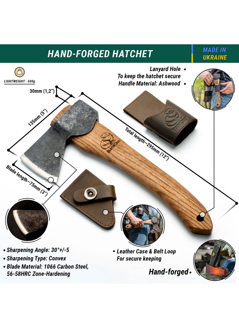 BeaverCraft BeaverCraft Hand Forged Hatchet Axe with Sheath AX1 - Bushcraft Hatchet Camping Small Forest Axe Survival Hatchet Carving Axe for Chopping Wood - Camp Splitting Axe Gardening Axes Wood Cutting Axe  - Image 2