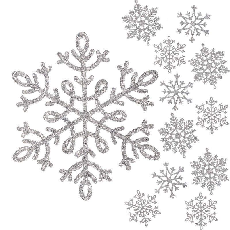 Whaline 40Pcs Silver Glitter Snowflake Winter Snowflake Ornaments Christmas Hanging Decorations with 197 Inches Silver Rope for Wedding Birthday Home Xmas Tree Window Door Accessories - Image 3