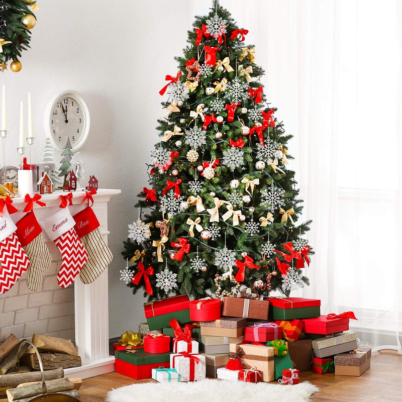 Whaline 40Pcs Silver Glitter Snowflake Winter Snowflake Ornaments Christmas Hanging Decorations with 197 Inches Silver Rope for Wedding Birthday Home Xmas Tree Window Door Accessories - Image 4