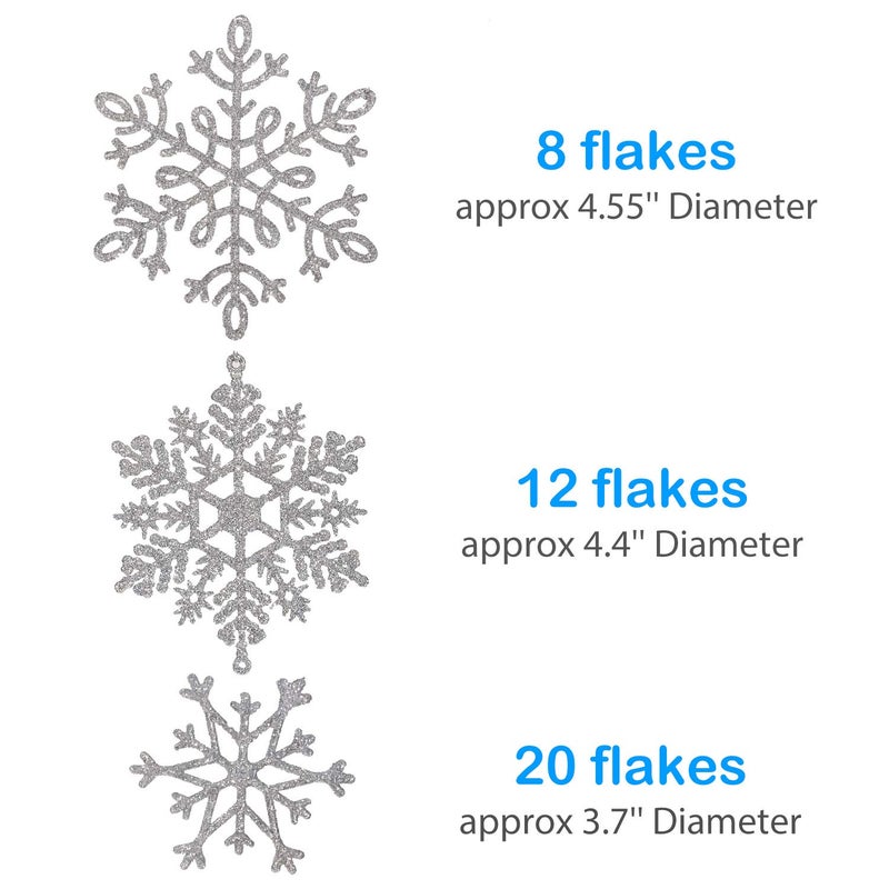 Whaline 40Pcs Silver Glitter Snowflake Winter Snowflake Ornaments Christmas Hanging Decorations with 197 Inches Silver Rope for Wedding Birthday Home Xmas Tree Window Door Accessories - Image 2