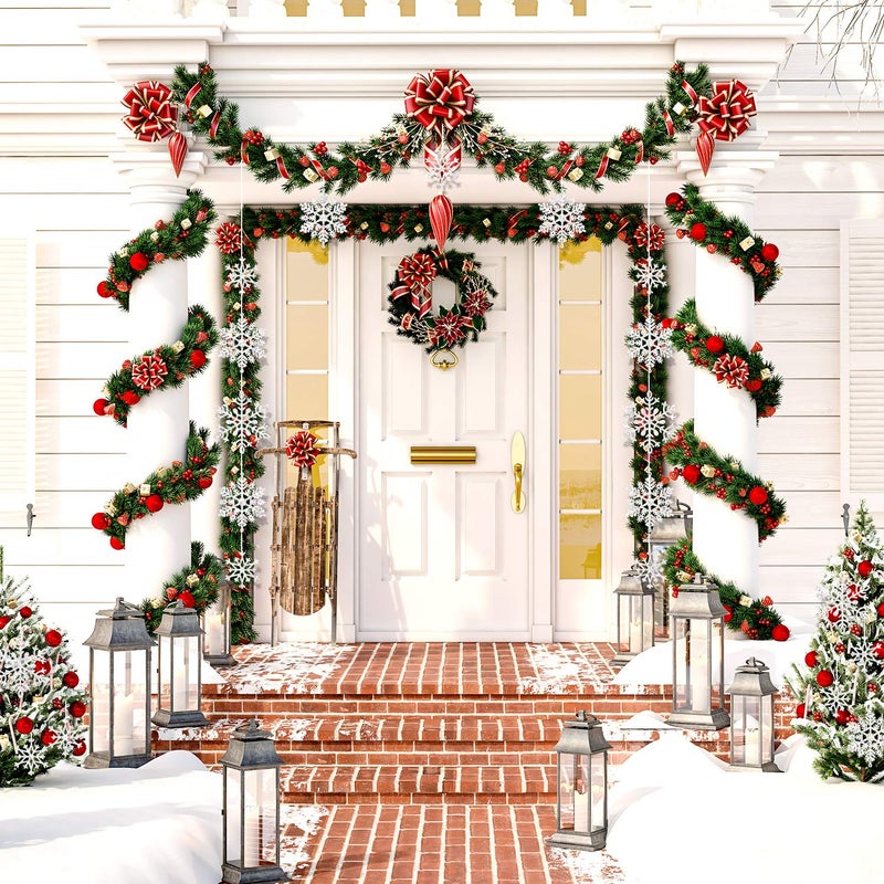 Whaline 40Pcs Silver Glitter Snowflake Winter Snowflake Ornaments Christmas Hanging Decorations with 197 Inches Silver Rope for Wedding Birthday Home Xmas Tree Window Door Accessories - Image 5