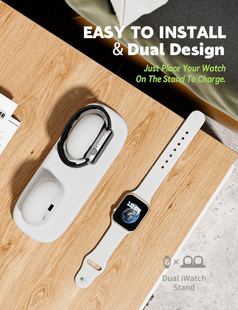 ELETIUO Dual Charger Stand Compatible with Apple Watch Series 49/46/45/44/42/41/40/38mm iWatch Ultra2/Ultra/10/9/8/SE2/7/6/SE/5/4/3/2/1,Silicone Charging Dock Organizer Supports Night Stand Mode,White - Image 3