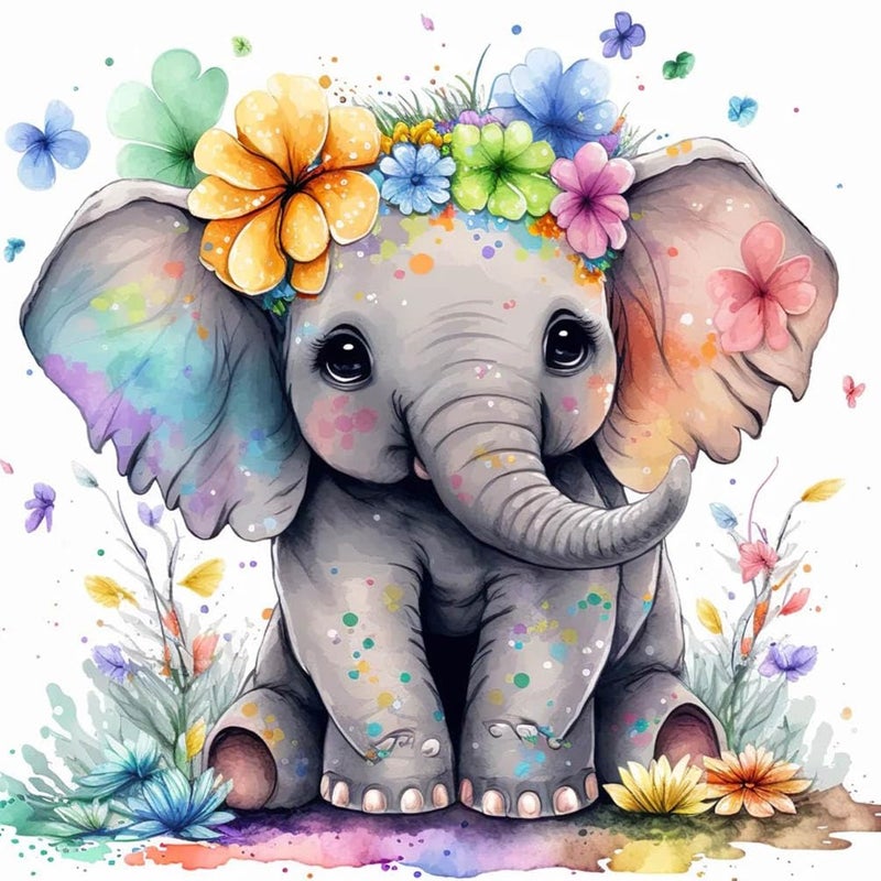 HOIYLDS Cute Elephant Diamond Art Painting Kits for Adults Round Full Drill Diamond Dots Paintings for Beginners 5D Paint with Diamonds Pictures Gem Art Painting Kits DIY Crafts Project Kits 14x14inch - Image 2