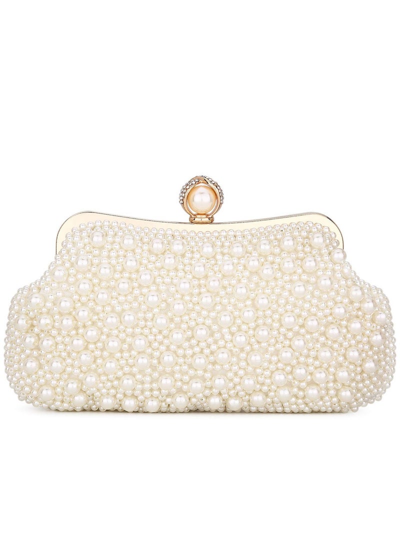 SYOSI - Women Pearl Clutch Bag Noble Crystal Beaded Evening Wedding with Chain - Image 1