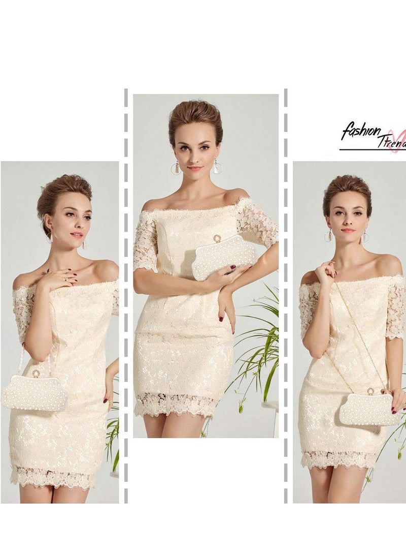SYOSI - Women Pearl Clutch Bag Noble Crystal Beaded Evening Wedding with Chain - Image 1