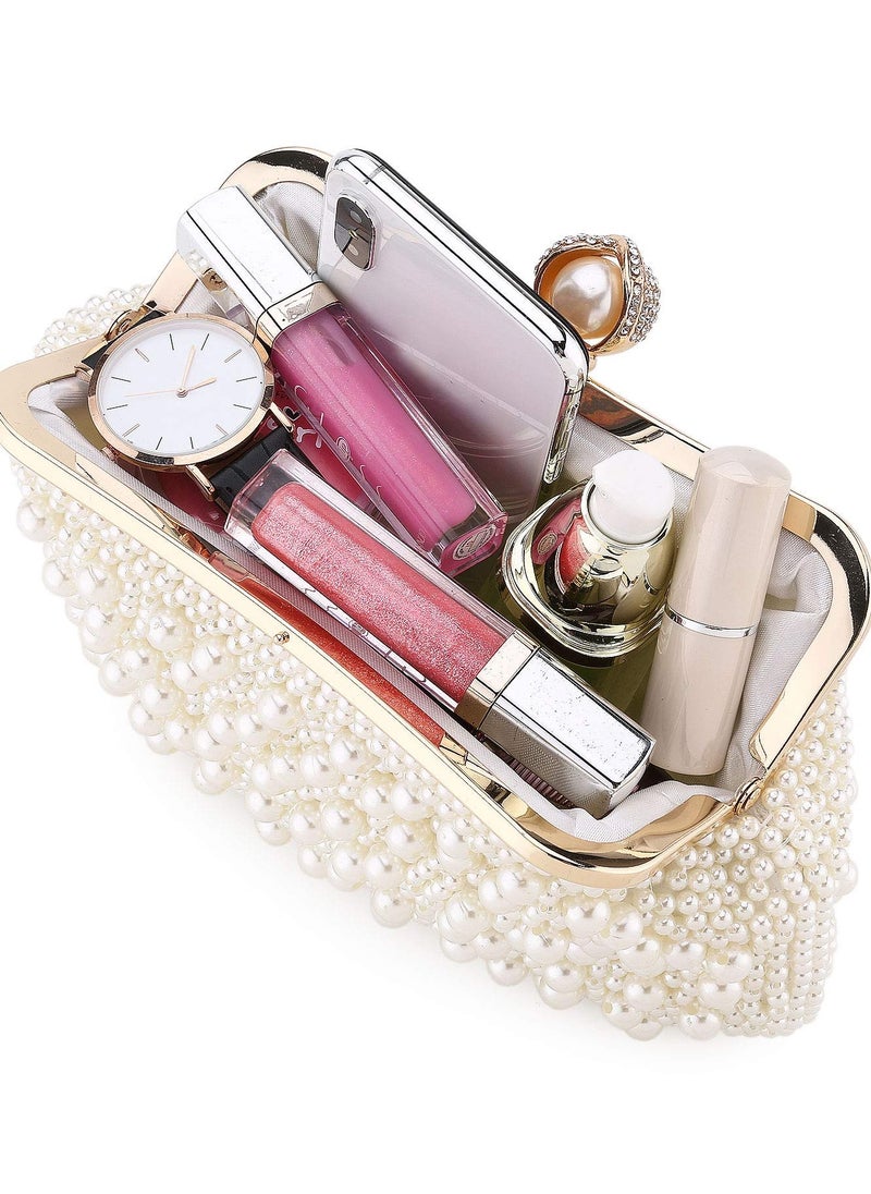 SYOSI - Women Pearl Clutch Bag Noble Crystal Beaded Evening Wedding with Chain - Image 1