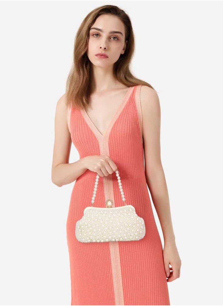 SYOSI - Women Pearl Clutch Bag Noble Crystal Beaded Evening Wedding with Chain - Image 1