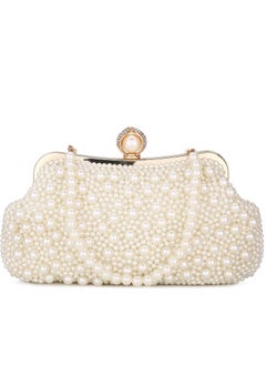 Women Pearl Clutch Bag Noble Crystal Beaded Evening Wedding with Chain