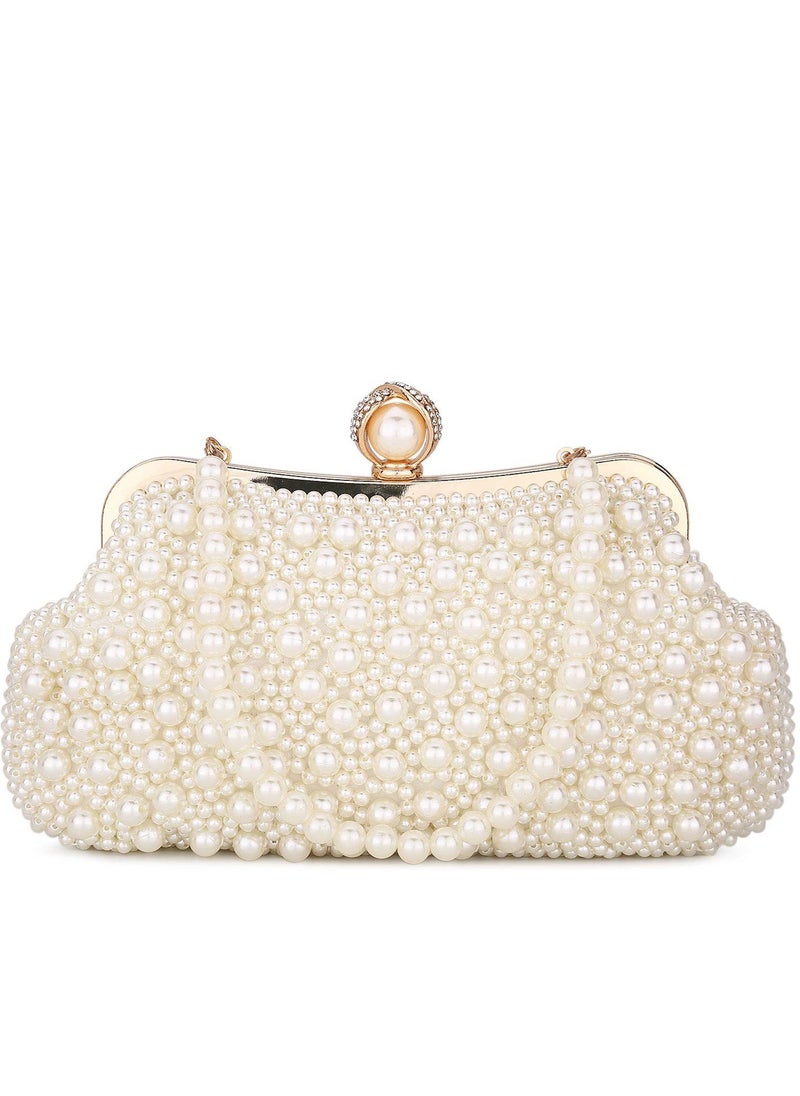 SYOSI - Women Pearl Clutch Bag Noble Crystal Beaded Evening Wedding with Chain - Image 1