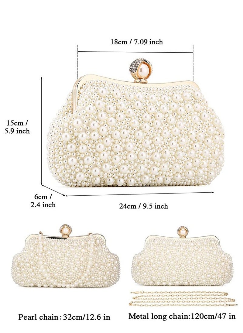 SYOSI - Women Pearl Clutch Bag Noble Crystal Beaded Evening Wedding with Chain - Image 1