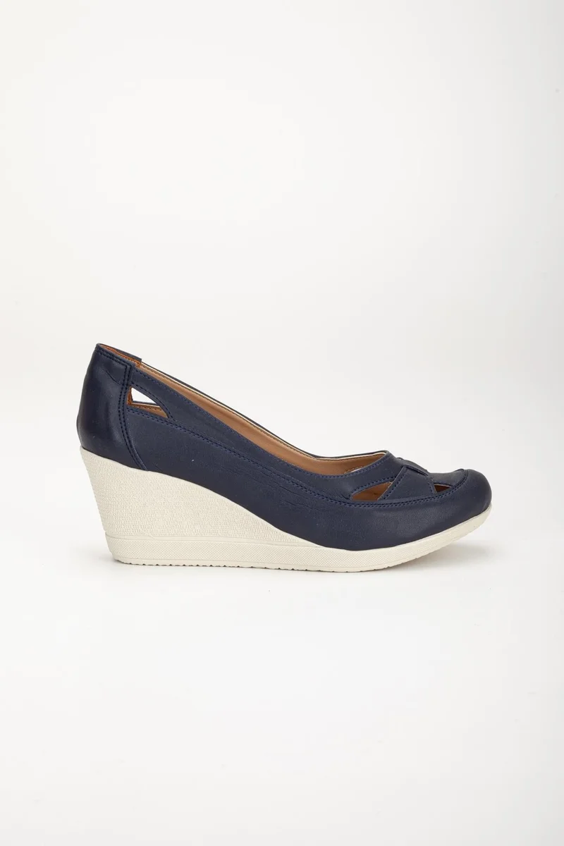 Dilimler Ayakkabı Slices Shoes Wedge Sole Orthopedic Navy Blue Women's Wedge Heeled Shoes