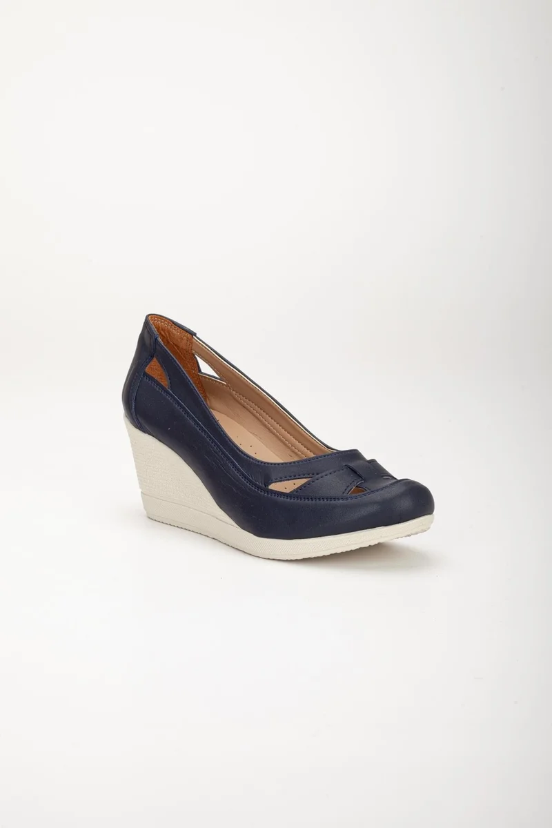 Dilimler Ayakkabı Slices Shoes Wedge Sole Orthopedic Navy Blue Women's Wedge Heeled Shoes