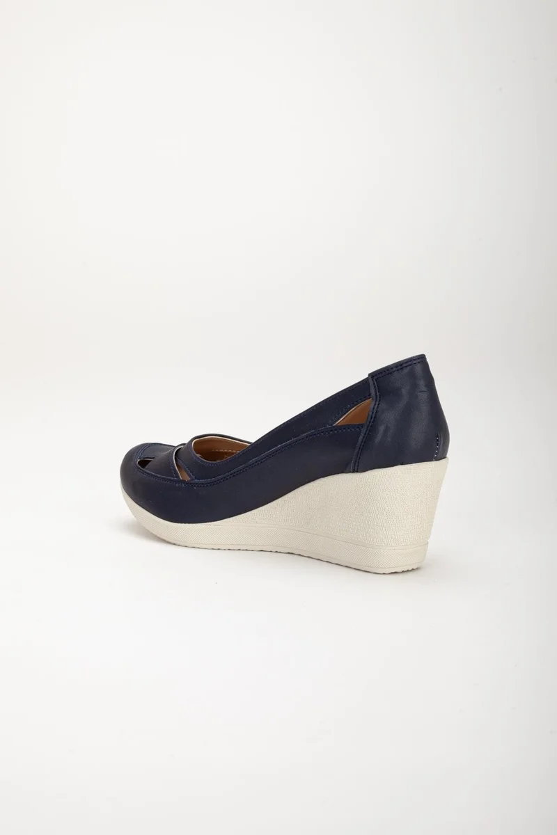 Dilimler Ayakkabı Slices Shoes Wedge Sole Orthopedic Navy Blue Women's Wedge Heeled Shoes