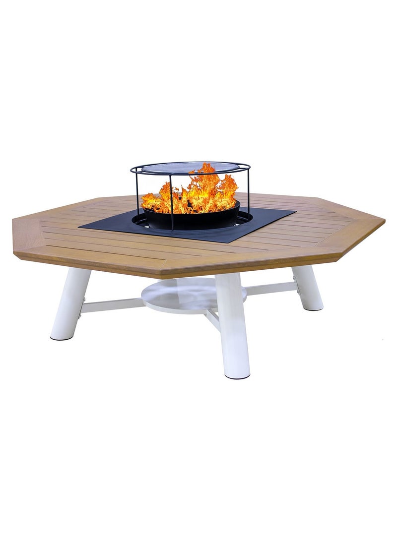 NABCO NABCO Octagon Wood-Burning Fire Pit Table for Patio – 160x160x52 cm, Multi-Functional Outdoor Dining Table with Fire Pit, Sturdy for Backyard, Deck, or Garden, Natural Teak/Off White  - Image 4