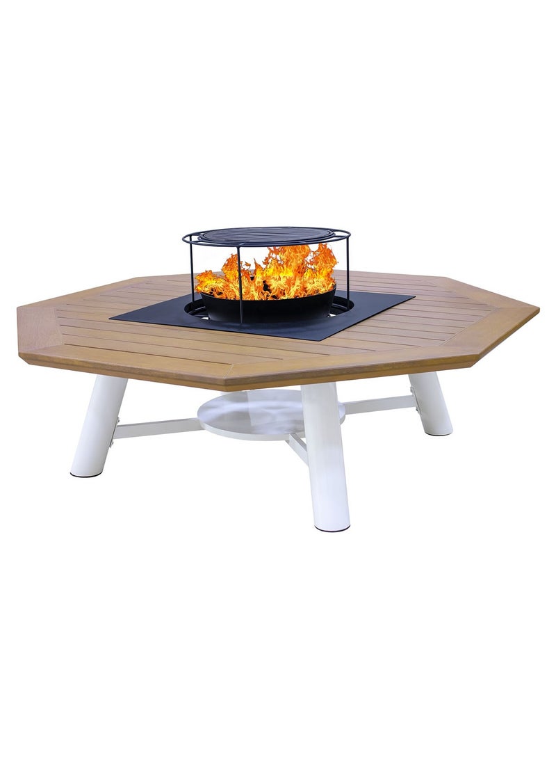 NABCO NABCO Octagon Wood-Burning Fire Pit Table for Patio – 160x160x52 cm, Multi-Functional Outdoor Dining Table with Fire Pit, Sturdy for Backyard, Deck, or Garden, Natural Teak/Off White  - Image 5
