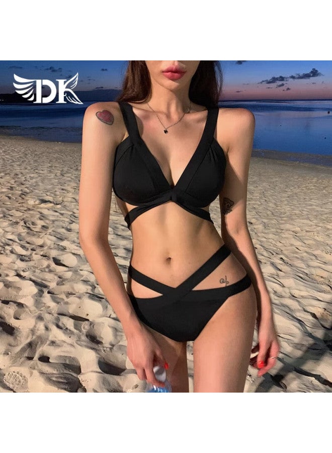 Dk Women's New Bikini Triangle Bikini, Korean Style Slimming Push-up Two-piece Swimsuit, Hot Spring Wear, Size L - Image 1