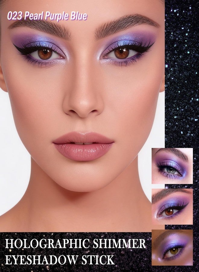 LYSdefeu Cream Eyeshadow Stick, Pearl Purple Blue Chameleon Iridescent High Pigment Glitter Eyeshadow, Shimmer Long Lasting Holographic Eye Shadow Brightener Pencil,Hypoallergenic Eyes Makeup Product for Women - Image 2