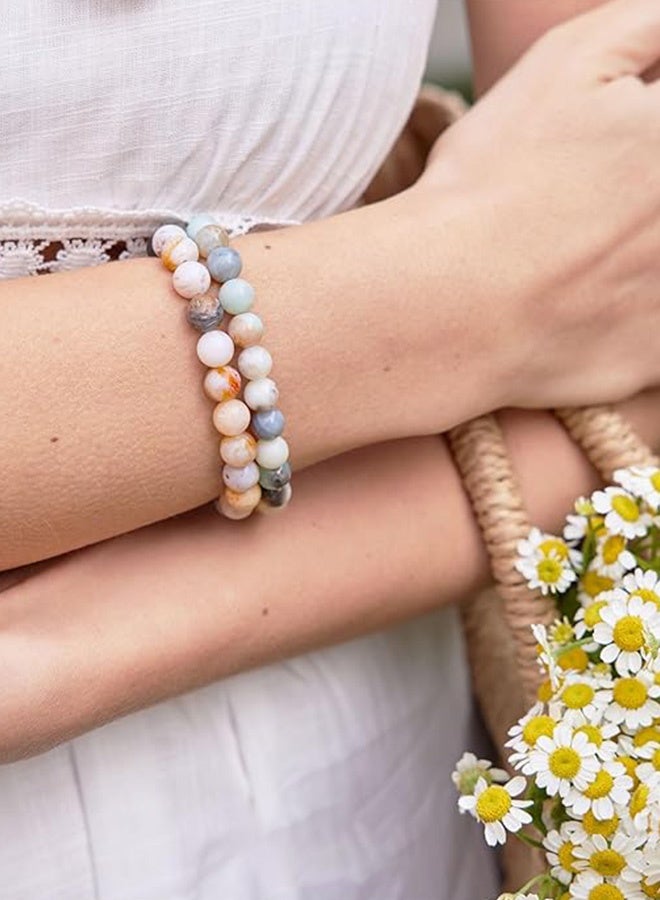 Natural Gemstone Semi Precious Healing Crystals Handmade Stretchy Round Beads Bracelet, Enhance Positive Energy 8mm Natural Stone Amazon Beaded Bracelet Hand Jewelry Raw Stone Agate Bracelet