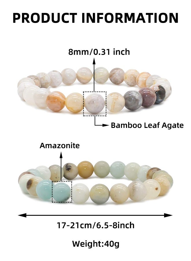 Natural Gemstone Semi Precious Healing Crystals Handmade Stretchy Round Beads Bracelet, Enhance Positive Energy 8mm Natural Stone Amazon Beaded Bracelet Hand Jewelry Raw Stone Agate Bracelet