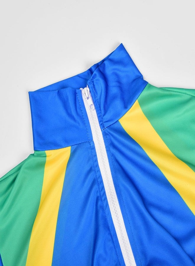 JerrisApparel Boys Girls 80s 90s Neon Tracksuit Kids Hip Hop Costume Retro Dance Sportswear Top Pants Sets Outfit (Blue, Large/10-12 Years) - Image 3