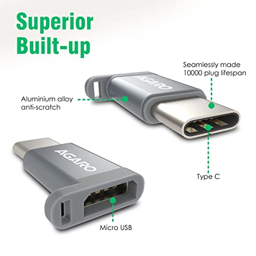 AGARO Micro USB to Type-C OTG Adapter - (Metallic Grey) - Image 4