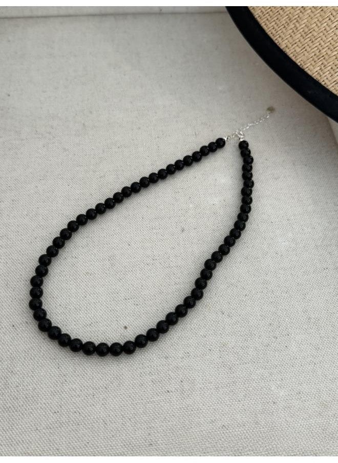 نيبمينينت - Black Onyx Blogger Fever Same Style Dark Simple Niche Middle Ages Overlapped Wear S925 Sterling Silver Necklace Clavicle Chain - Image 1