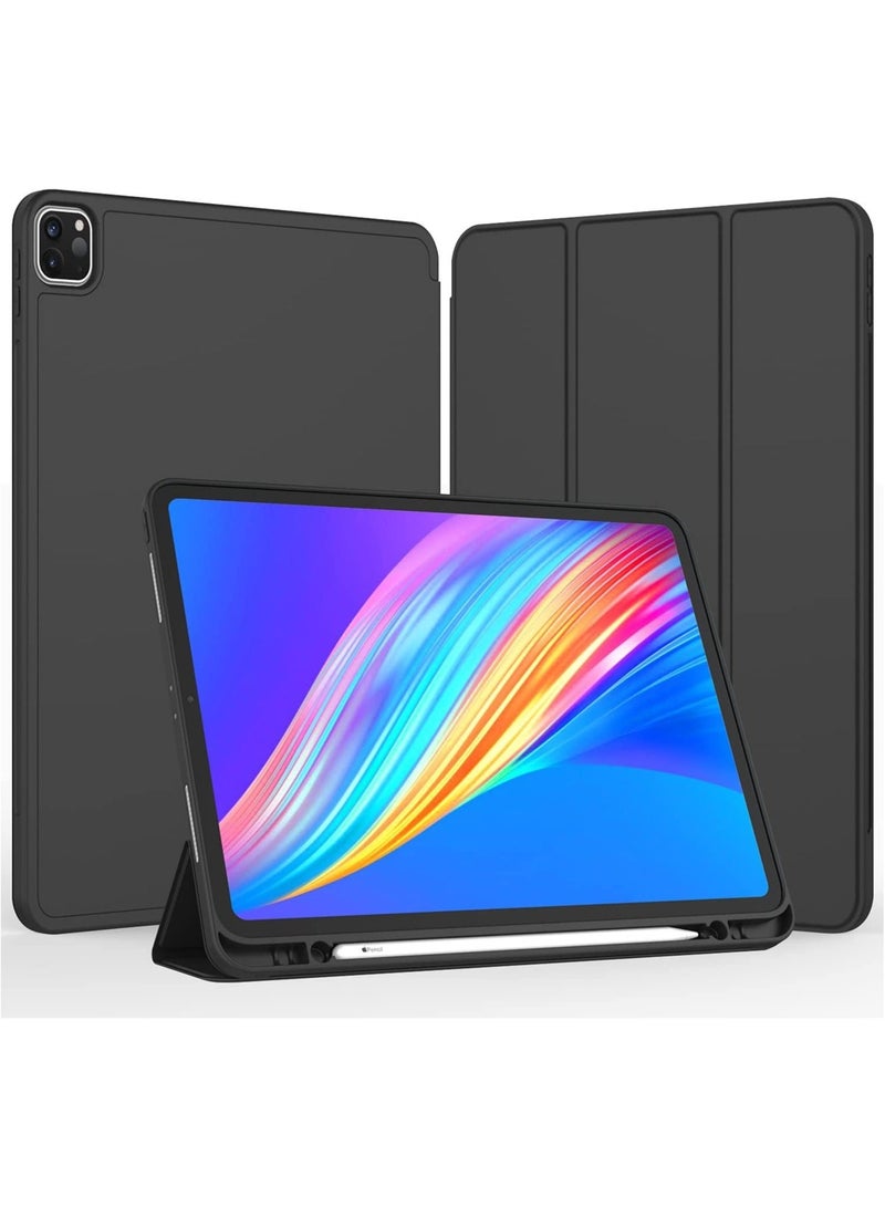 Raxoom New iPad Pro 12.9 Case 2022(6th Gen)/2021(5th Gen) with Pencil Holder [Support iPad 2nd Pencil Charging/Pair],Trifold Stand Smart Case with Soft TPU Back,Auto Wake/Sleep(Black) - Image 1