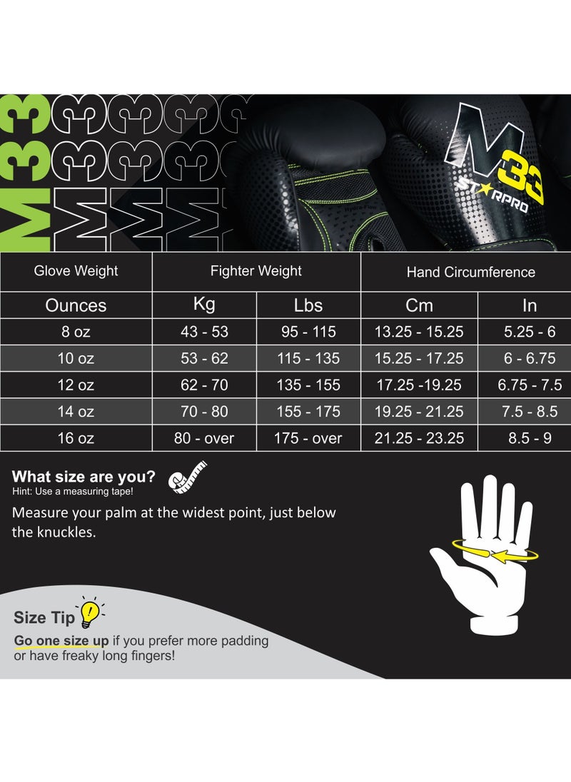 Starpro M33 Boxing Gloves - 8oz 10oz 12oz 14oz 16oz - Boxing Gloves for Training Sparring - Men and Women - One Piece Padding - Wrist Protection - Breathable  - Image 2