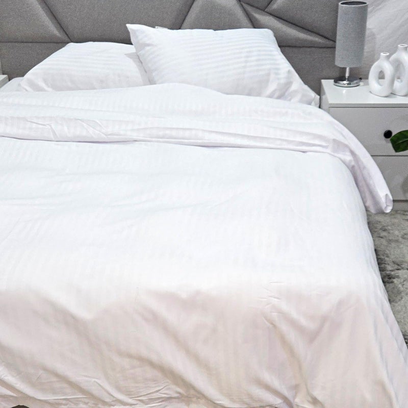 Bedn Home N Satin Stripe Duvet Cover Set, 220 cm x 240 cm Size, White