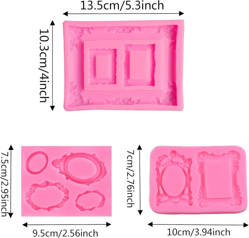 TOSPARTY 3 Pieces Pink Picture Frames Silicone Mold for Cake Decorating Sugar Gum Paste Chocolate Cookies Resin Polymer Clay - Image 1