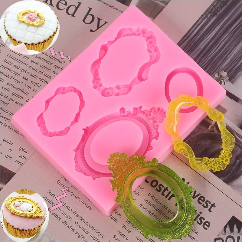 TOSPARTY 3 Pieces Pink Picture Frames Silicone Mold for Cake Decorating Sugar Gum Paste Chocolate Cookies Resin Polymer Clay - Image 3