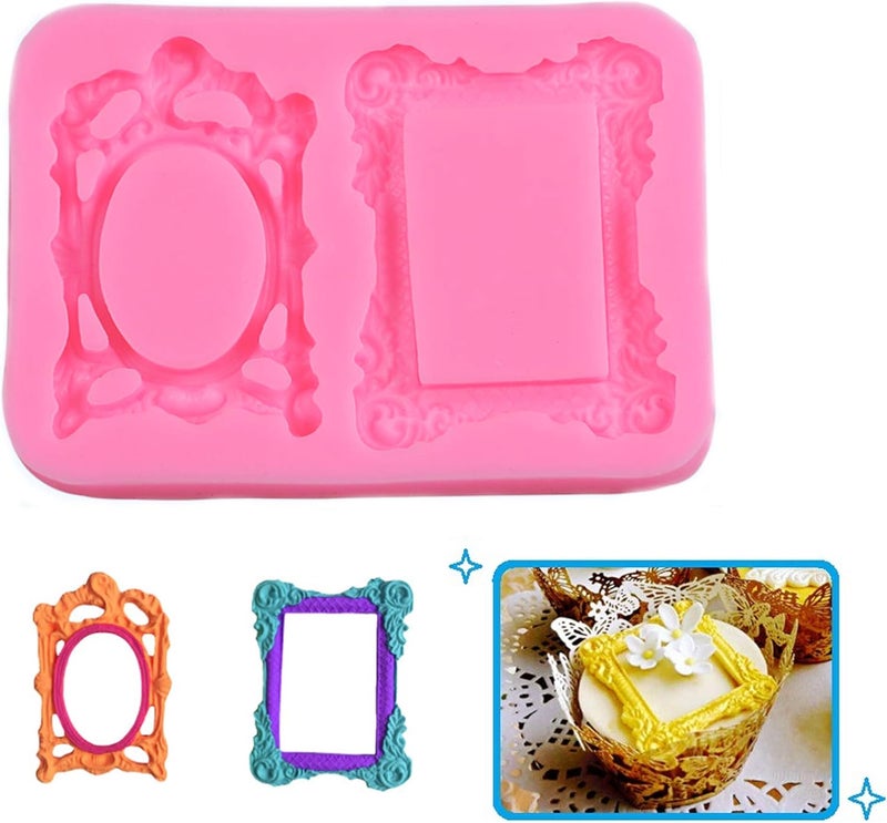 TOSPARTY 3 Pieces Pink Picture Frames Silicone Mold for Cake Decorating Sugar Gum Paste Chocolate Cookies Resin Polymer Clay - Image 4