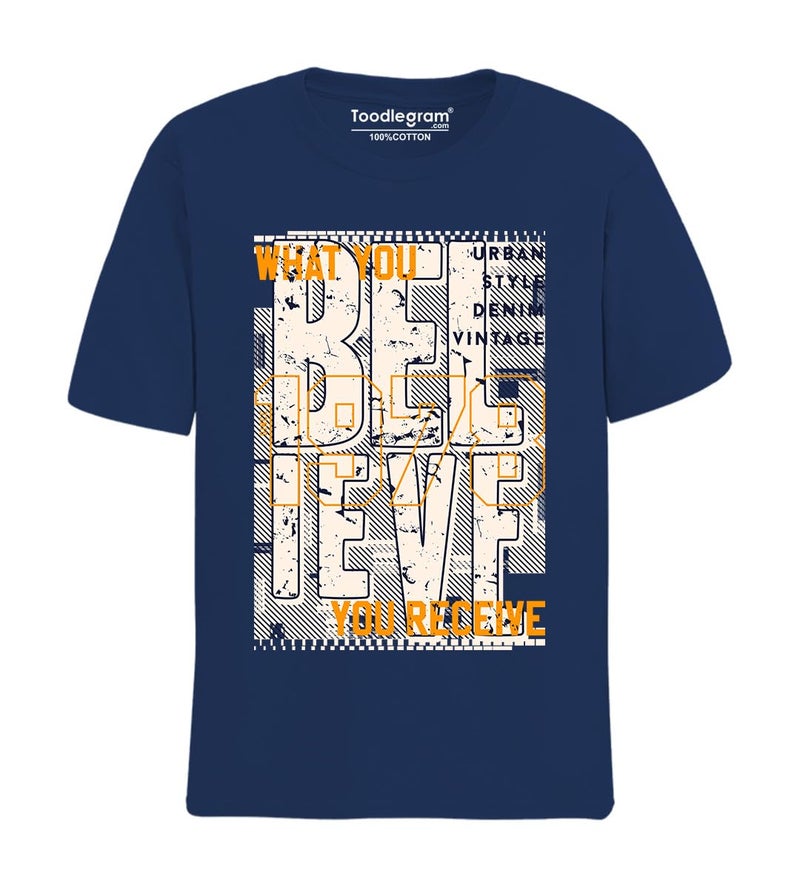 Toodlegram Men Plus Size Cotton Printed T-Shirt Regular Fit Navy Blue - Image 5