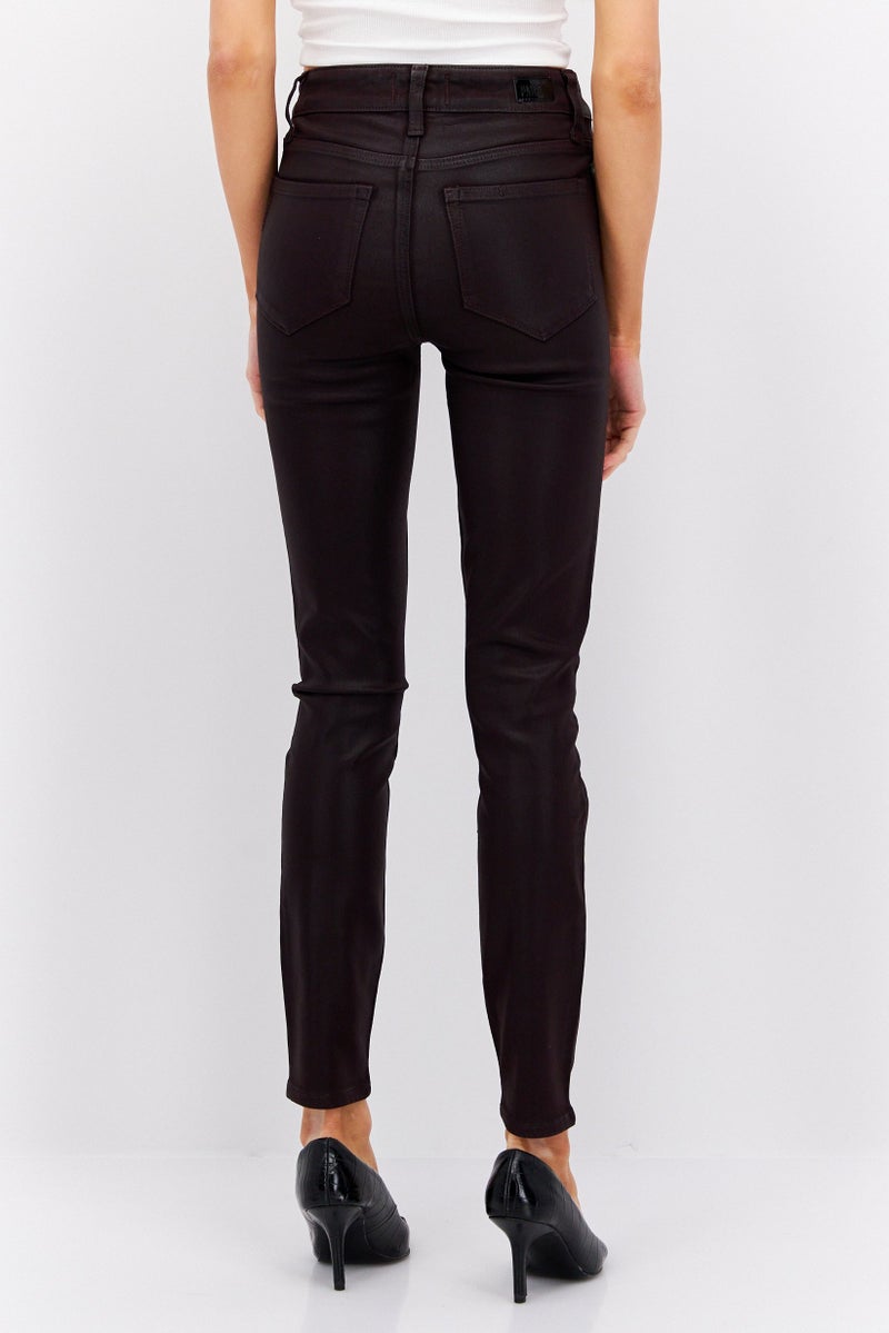 PAIGE Women Slim Fit Mid Rise Ankle Leg Stretch Jeans, Dark Plum - Image 3