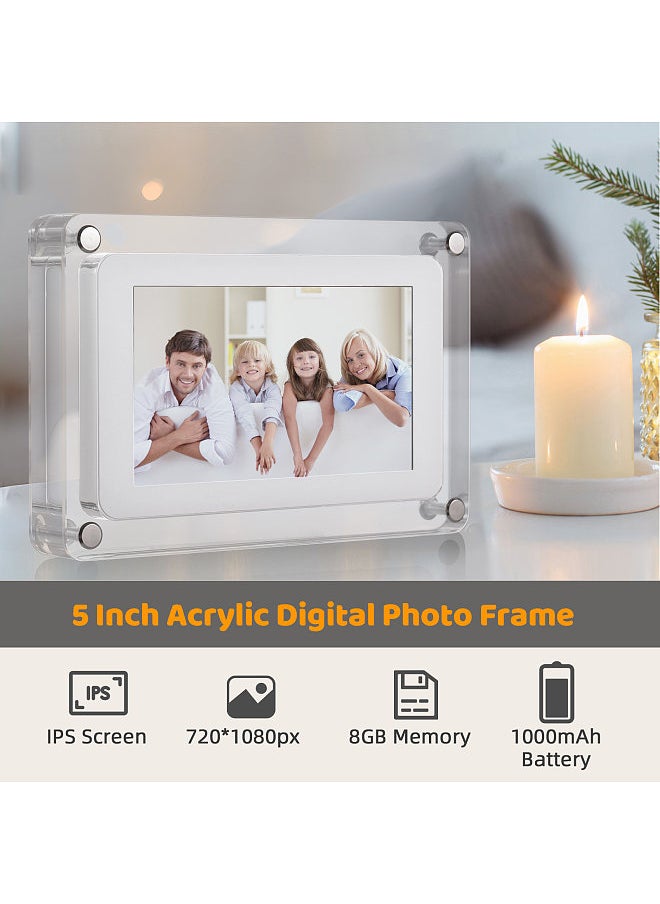 Generic 5 Inch Acrylic Digital Photo Frame Digital Picture Frame Photo/ Music/ Video Player Auto Rotation Built-in 8GB Memory Battery Gift for Friends Families  - Image 5