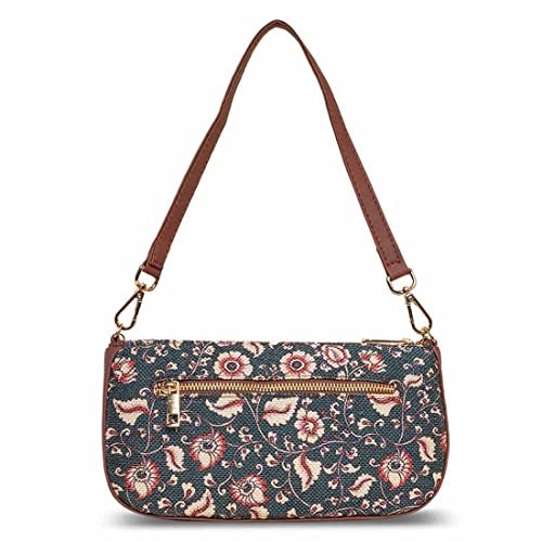 ZOUK Baguette Bag | Crossbody Bags for Women | Women's Handbags | Stylish Sling Bag for Woman | Vegan Leather Evening Bag | Travel & Office Use | Purse and Wallet | Chittoor Blue Kalamkari Print - Image 5