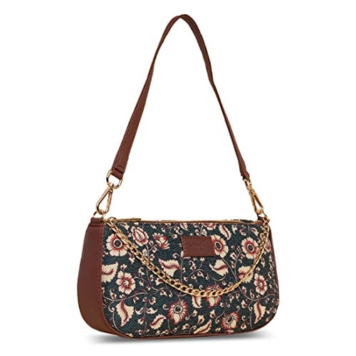 ZOUK Baguette Bag | Crossbody Bags for Women | Women's Handbags | Stylish Sling Bag for Woman | Vegan Leather Evening Bag | Travel & Office Use | Purse and Wallet | Chittoor Blue Kalamkari Print - Image 3