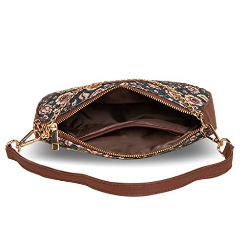 ZOUK Baguette Bag | Crossbody Bags for Women | Women's Handbags | Stylish Sling Bag for Woman | Vegan Leather Evening Bag | Travel & Office Use | Purse and Wallet | Chittoor Blue Kalamkari Print - Image 4