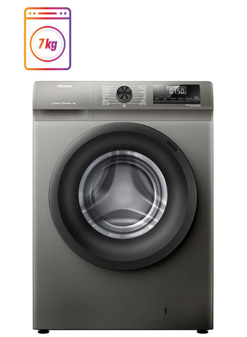 Hisense 7 KG Front Load Washer, Inverter WFQP7012EVMT Silver - Image 1