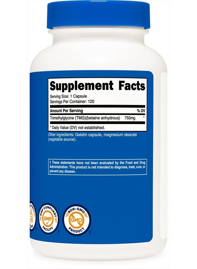 Nutricost TMG (Trimethylglycine) 750mg, 120 Capsules  - Image 3
