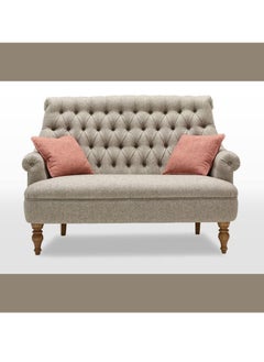 Wooden Twist Wooden Twist Button Tufted Jute Fabric 2 Seater Sofa with Teak Finish and 2 Cushions Modern Couch for Living Room ( Beige )  - Image 1